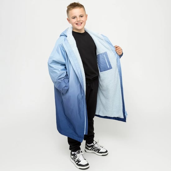 Kinder-Wechselumhang für Mädchen und Jungen, blauer Ombre-Fleece, warmer Schwimmmantel - Image 5