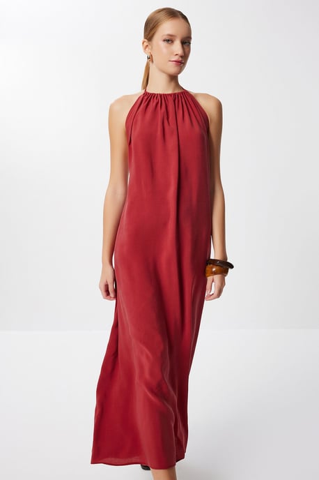 Halterneck Drapiertes Midi-Kleid - Image 2