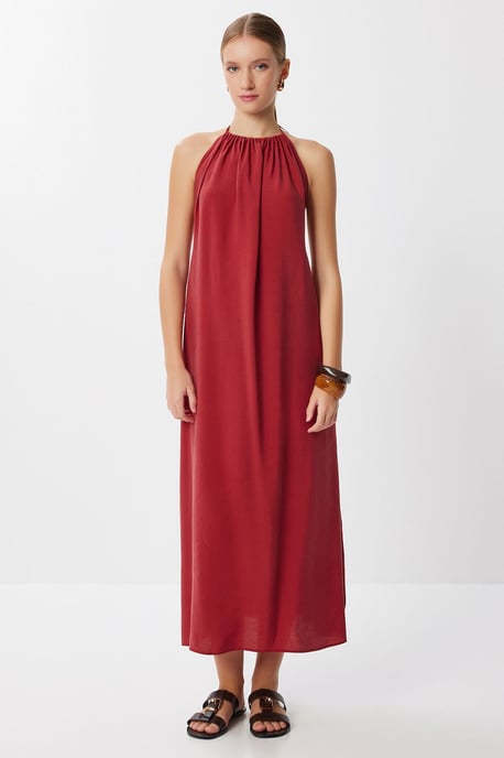 Halterneck Drapiertes Midi-Kleid - Image 3