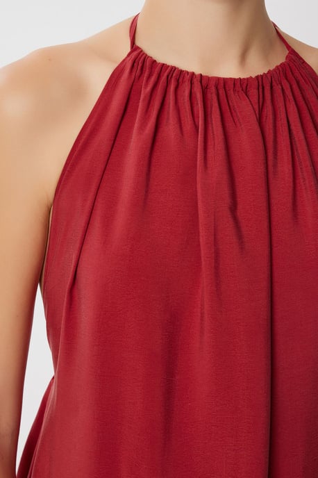 Halterneck Drapiertes Midi-Kleid - Image 4