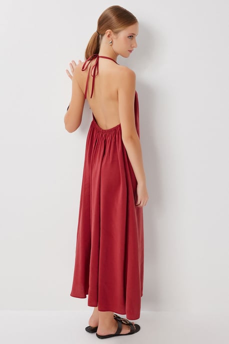 Halterneck Drapiertes Midi-Kleid - Image 5