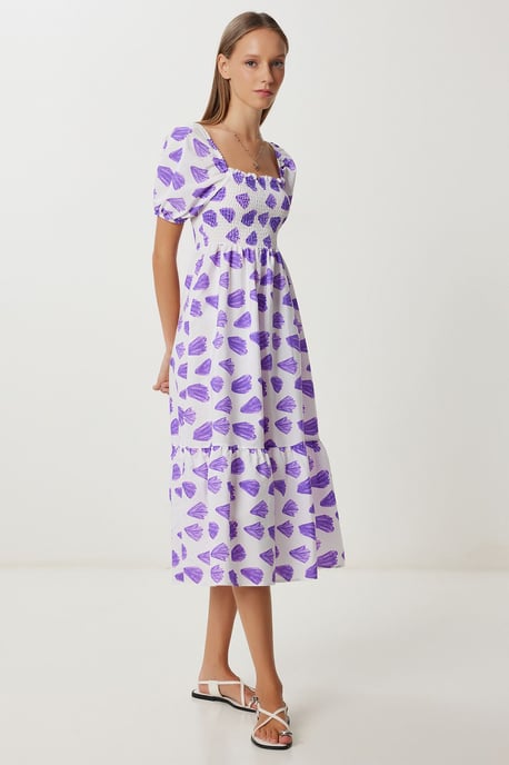 Rüschen-Affekt-Print A-Linien Midi Kleid mit quadratischem Kragen - Image 2