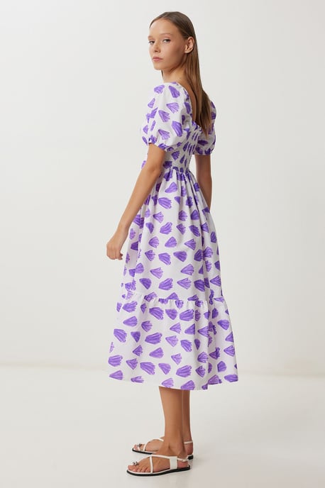 Rüschen-Affekt-Print A-Linien Midi Kleid mit quadratischem Kragen - Image 4