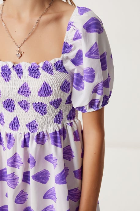 Rüschen-Affekt-Print A-Linien Midi Kleid mit quadratischem Kragen - Image 5