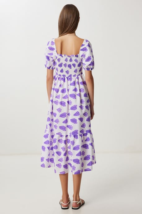 Rüschen-Affekt-Print A-Linien Midi Kleid mit quadratischem Kragen - Image 6