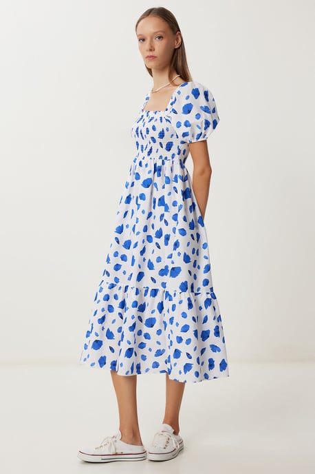 Rüschendruck A-Linien-Midi-Kleid mit quadratischem Kragen - Image 3