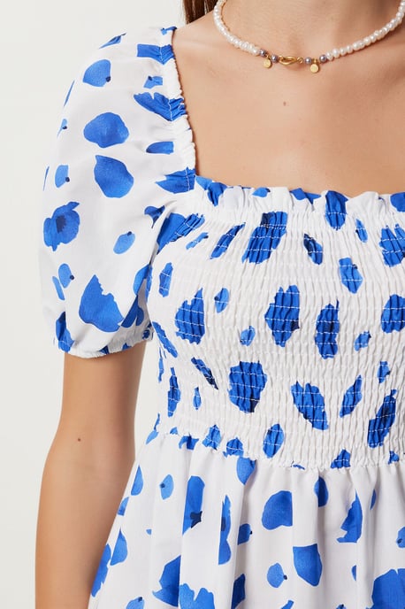 Rüschendruck A-Linien-Midi-Kleid mit quadratischem Kragen - Image 4