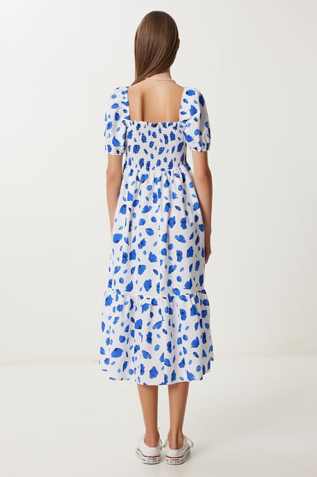 Rüschendruck A-Linien-Midi-Kleid mit quadratischem Kragen - Image 5