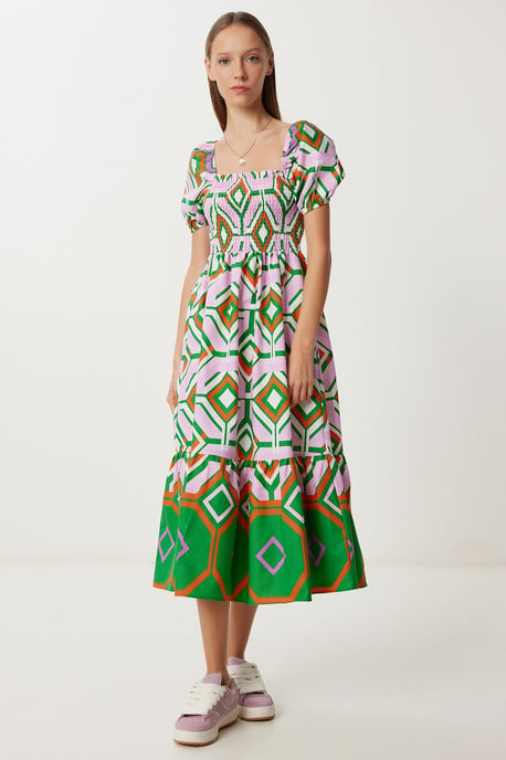 Batikdruck-Midikleid mit Rüschendetails - Image 1