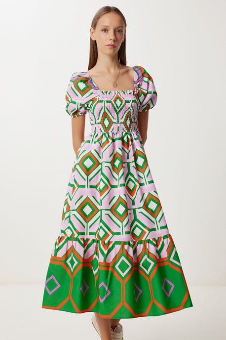 Batikdruck-Midikleid mit Rüschendetails - Image 2