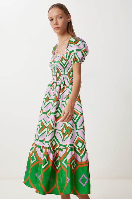 Batikdruck-Midikleid mit Rüschendetails - Image 3