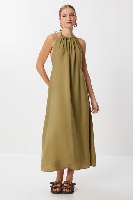 Halterneck Drapierte Midi-Kleid - Image 2