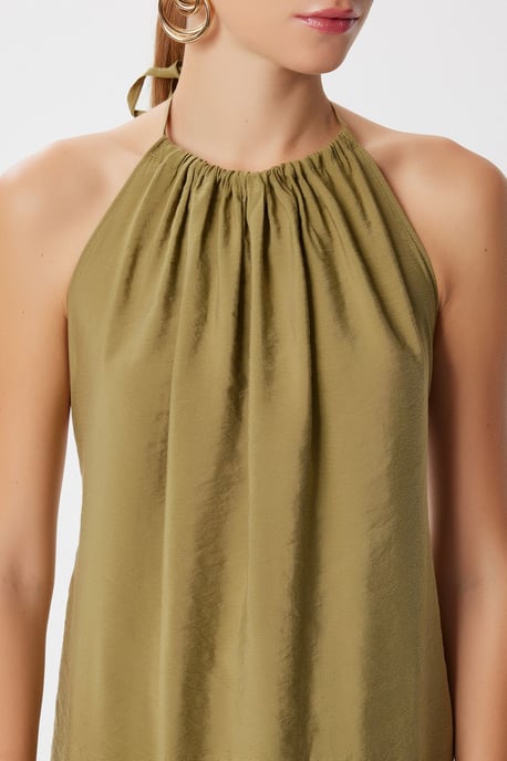 Halterneck Drapierte Midi-Kleid - Image 3