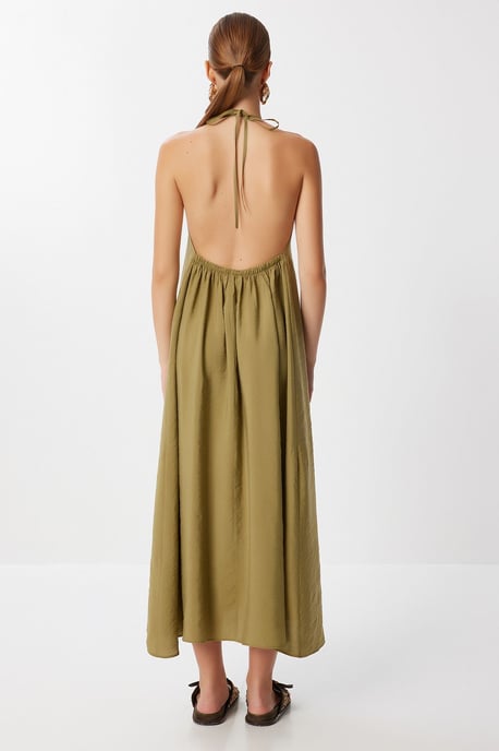 Halterneck Drapierte Midi-Kleid - Image 5