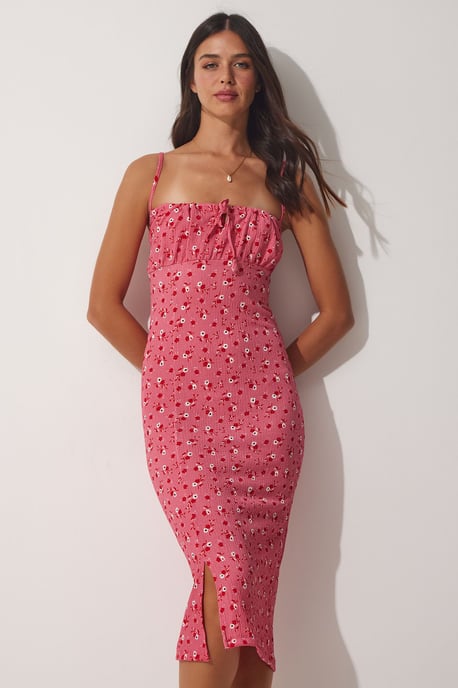 Blumen Bodycon Midi Kleid mit Schlitz - Image 2
