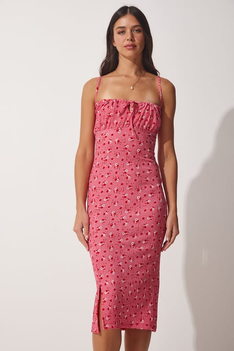 Blumen Bodycon Midi Kleid mit Schlitz - Image 3