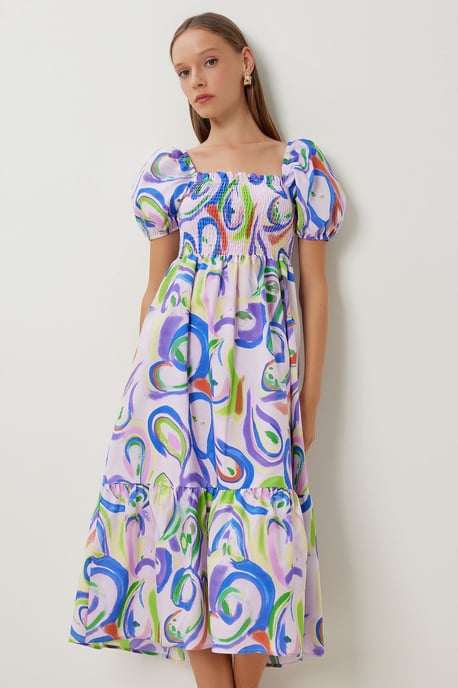 Abstraktes Druck A-Linien Midi Kleid - Image 3