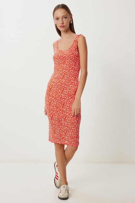 Blumenbedrucktes ärmelloses Midi-Kleid mit U-Ausschnitt - Image 3