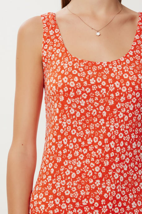 Blumenbedrucktes ärmelloses Midi-Kleid mit U-Ausschnitt - Image 4
