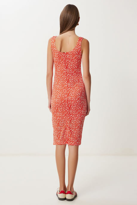 Blumenbedrucktes ärmelloses Midi-Kleid mit U-Ausschnitt - Image 5
