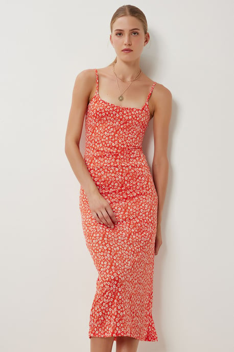 Ärmelloses Midikleid mit quadratischem Ausschnitt und Blumenmuster - Image 2