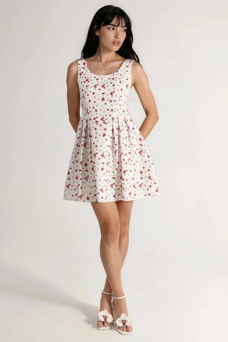 Blumen U-Ausschnitt Mini Skaterkleid - Image 5