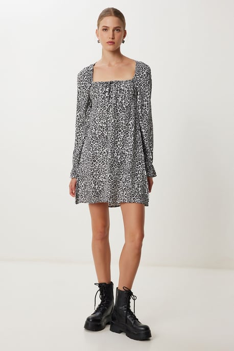 Leopardmuster A-Linien Mini-Kleid mit Bindedetail - Image 2