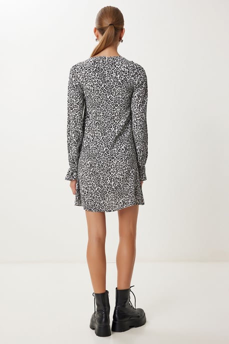 Leopardmuster A-Linien Mini-Kleid mit Bindedetail - Image 4