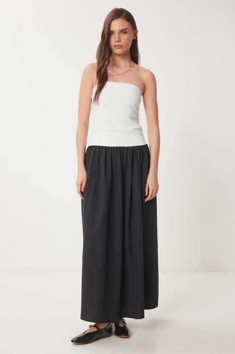 Farbblockiertes Schulterfreies Maxikleid - Image 2