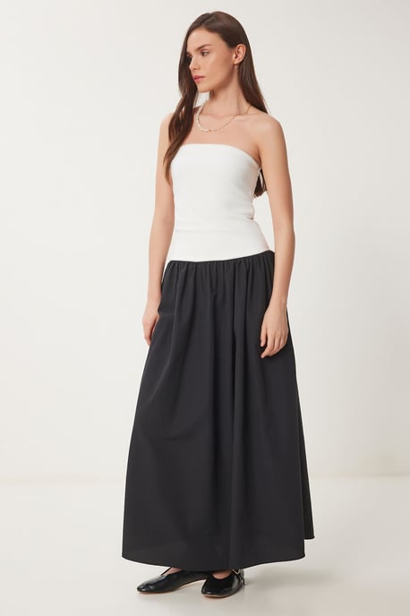 Farbblockiertes Schulterfreies Maxikleid - Image 3