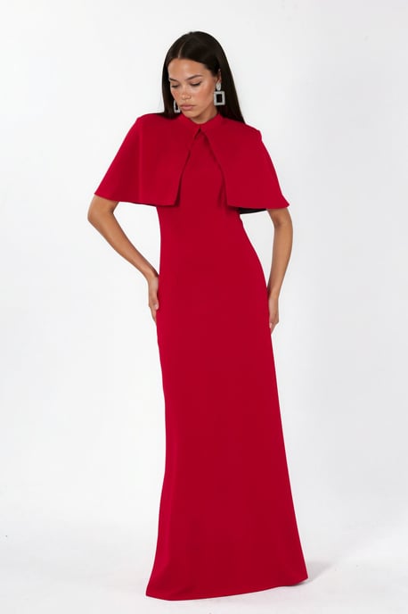 Maxikleid mit Rundhalsausschnitt und Cape-Accessoire - Image 1