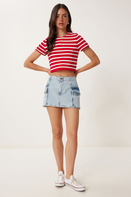 Hochtaillierter Jeansrock mit Knopfverschluss - Image 1