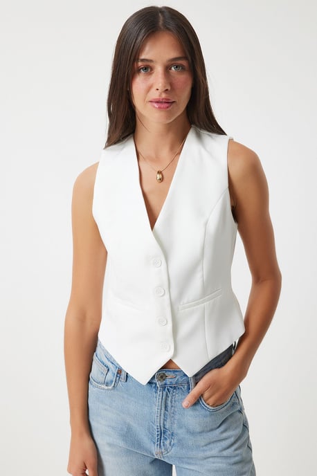 Damen gewobene Knopf-Weste - Image 3