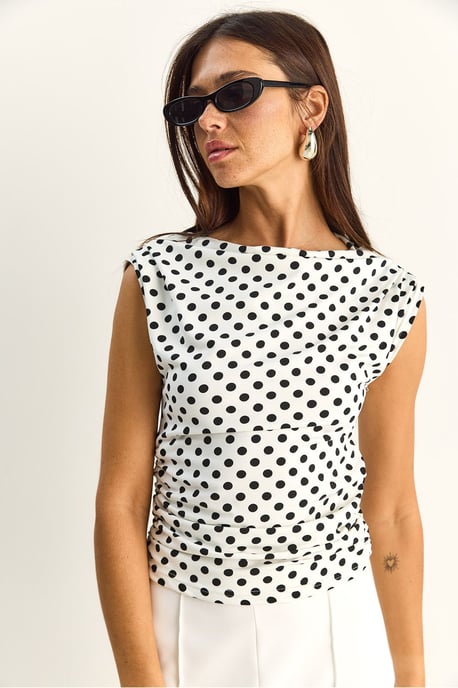 Eingeschnittene Bluse mit Cowl-Neck und Punkten - Image 3