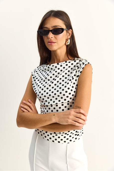 Eingeschnittene Bluse mit Cowl-Neck und Punkten - Image 4