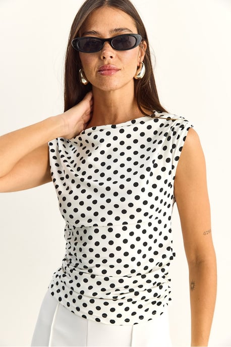 Eingeschnittene Bluse mit Cowl-Neck und Punkten - Image 5