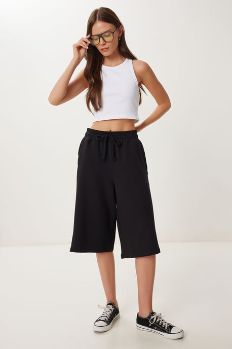 Mit der Hüfte mittelhohe weite Capri-Shorts mit Kordelzugbund - Image 3