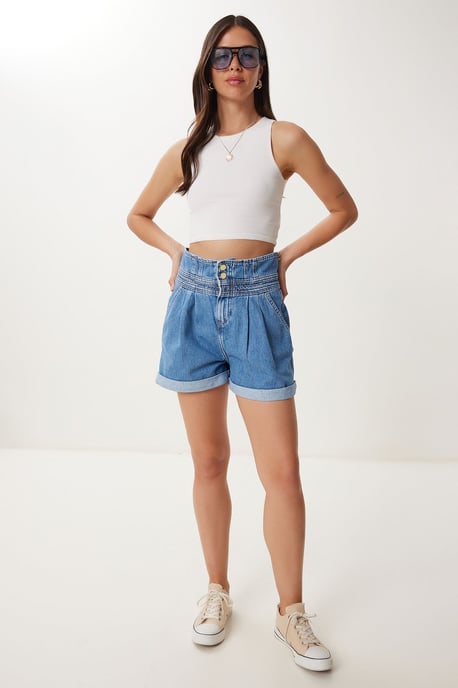 Hohe Taillierten Mom Denim Shorts - Image 2