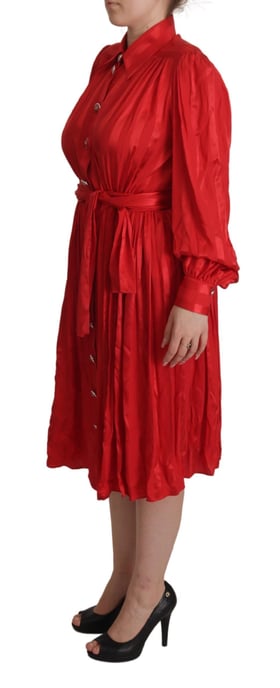 Dolce Gabbana Rotes Seiden-Midi-Kleid - Image 4