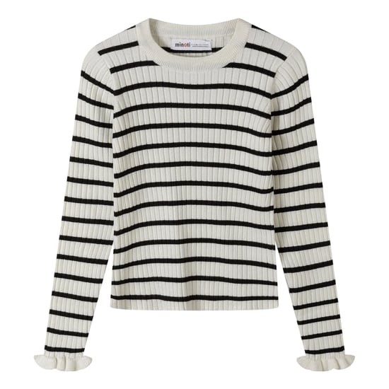 Minoti - Pullover für Mädchen, Rüschen-Manschette, gerippt (Schwarz/Weiß) - Image 1