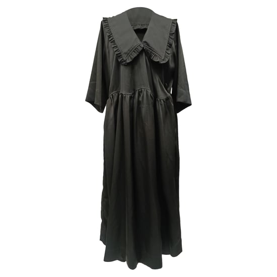 Ganni Maxikleid mit gerüschtem Kragen und Smokdetails aus schwarzem Polyester - Image 1