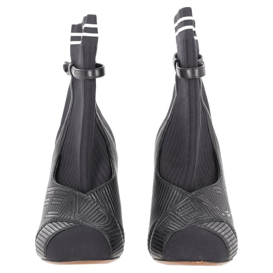 Fendi gestreifte Socken-Ankle-Boots aus schwarzem Leder - Image 4