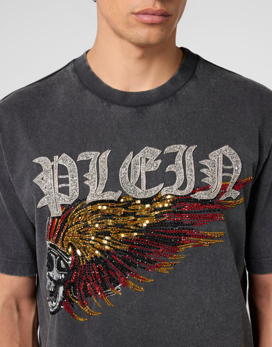 Washed Round Neck T-Shirt Eagle Skull Skull - Image 3