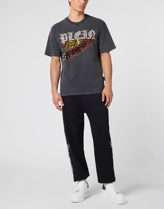 Washed Round Neck T-Shirt Eagle Skull Skull - Image 4