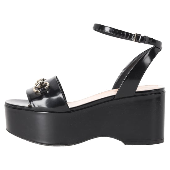 Gucci Horsebit Plateau-Sandalen mit Knöchelriemen aus schwarzem Kalbsleder - Image 2