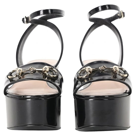 Gucci Horsebit Plateau-Sandalen mit Knöchelriemen aus schwarzem Kalbsleder - Image 4