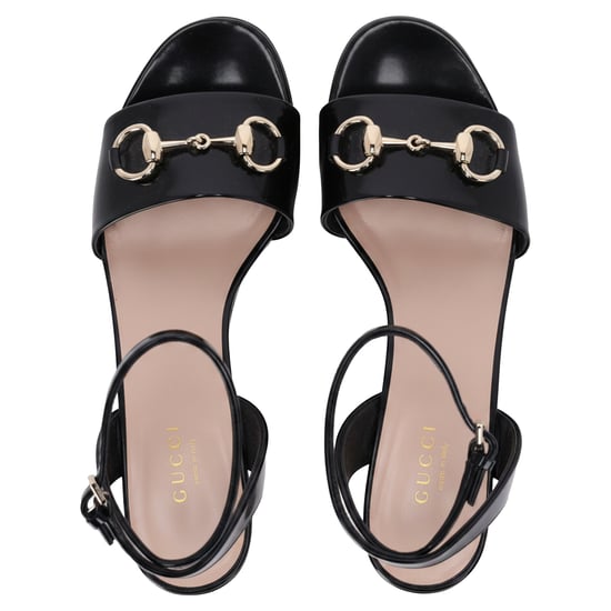 Gucci Horsebit Plateau-Sandalen mit Knöchelriemen aus schwarzem Kalbsleder - Image 6