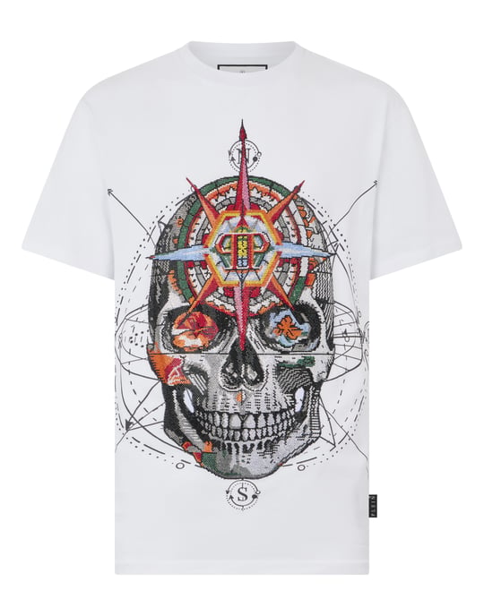 Round Neck T-Shirt Wind Rose Skull Stones - Image 1