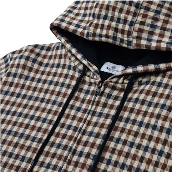 Aquascutum Active Club Check Kapuzenpullover Mit Durchgehendem Reißverschluss, Marineblau - Image 2
