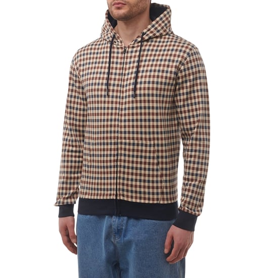 Aquascutum Active Club Check Kapuzenpullover Mit Durchgehendem Reißverschluss, Marineblau - Image 3